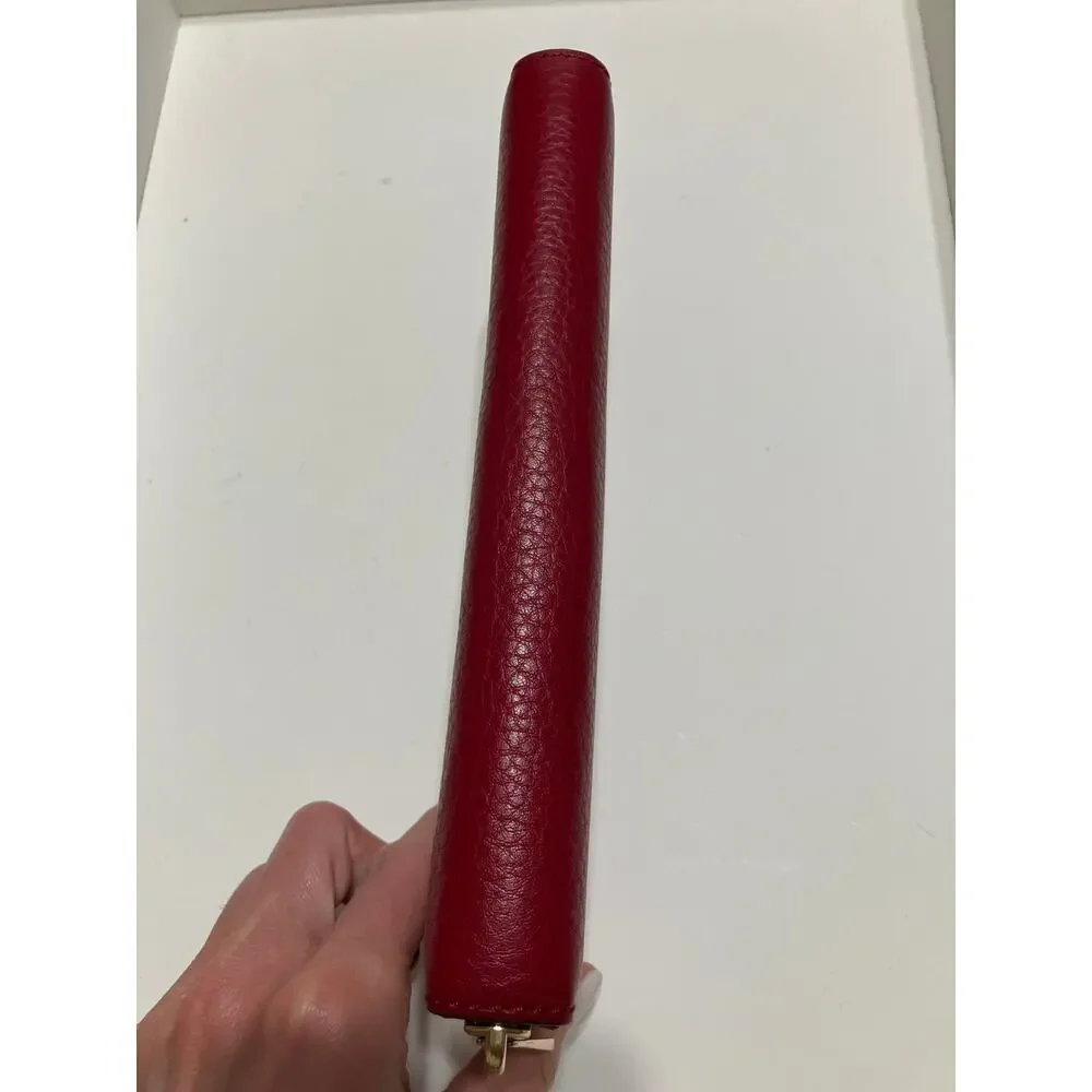 MICHAEL KORS, LARGE RED PEBBLED LEATHER WALLET